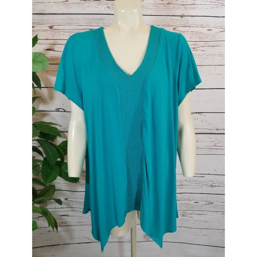 Adrianna Papell Top Torquoise‎ v-neck Asymmetrical Viscose Plus Size 3X